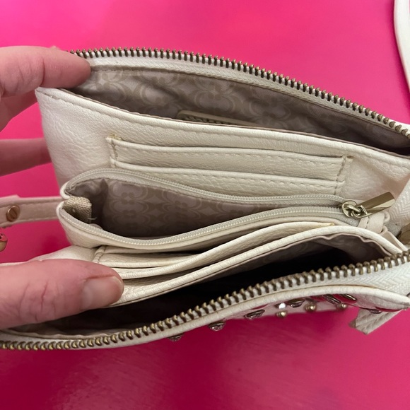 White with silver and gold studded purse with built in wallet - Picture 2 of 3
